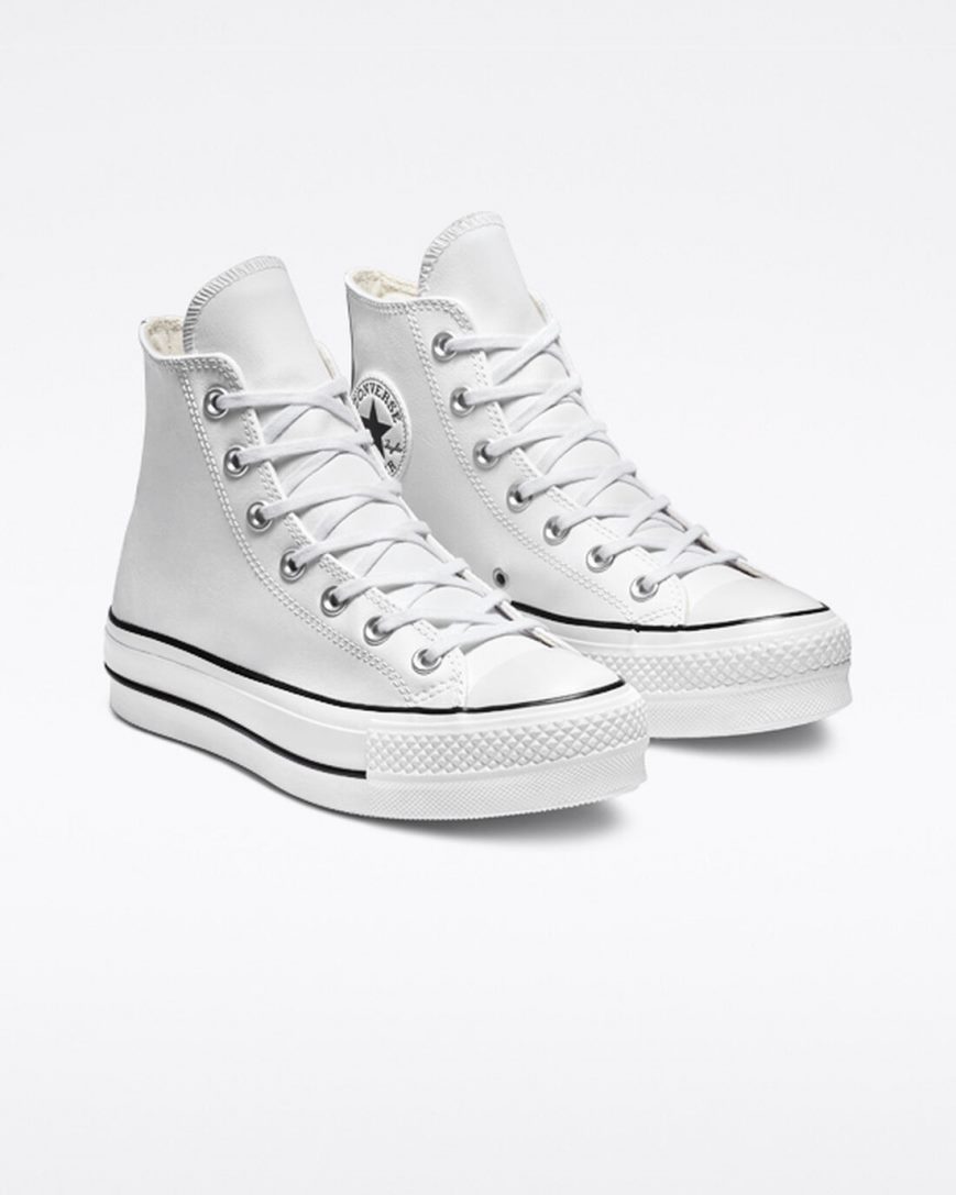 Zapatos Plataforma Converse Chuck Taylor All Star Lift Cuero Altas Mujer Blancas Negras Blancas | PE L57408